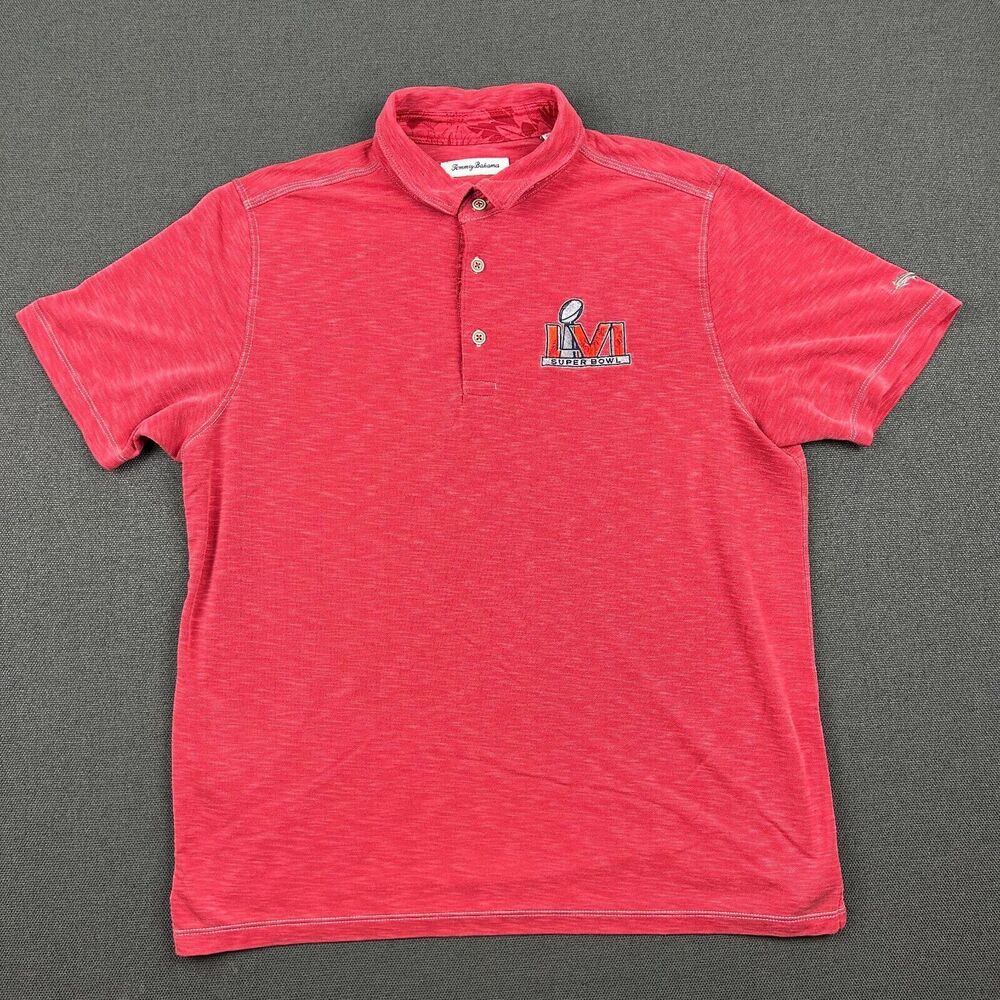 Tommy Bahama Shirt Mens Large Red Polo‎ uper Bowl LIV Logo Golf Bengals Rams